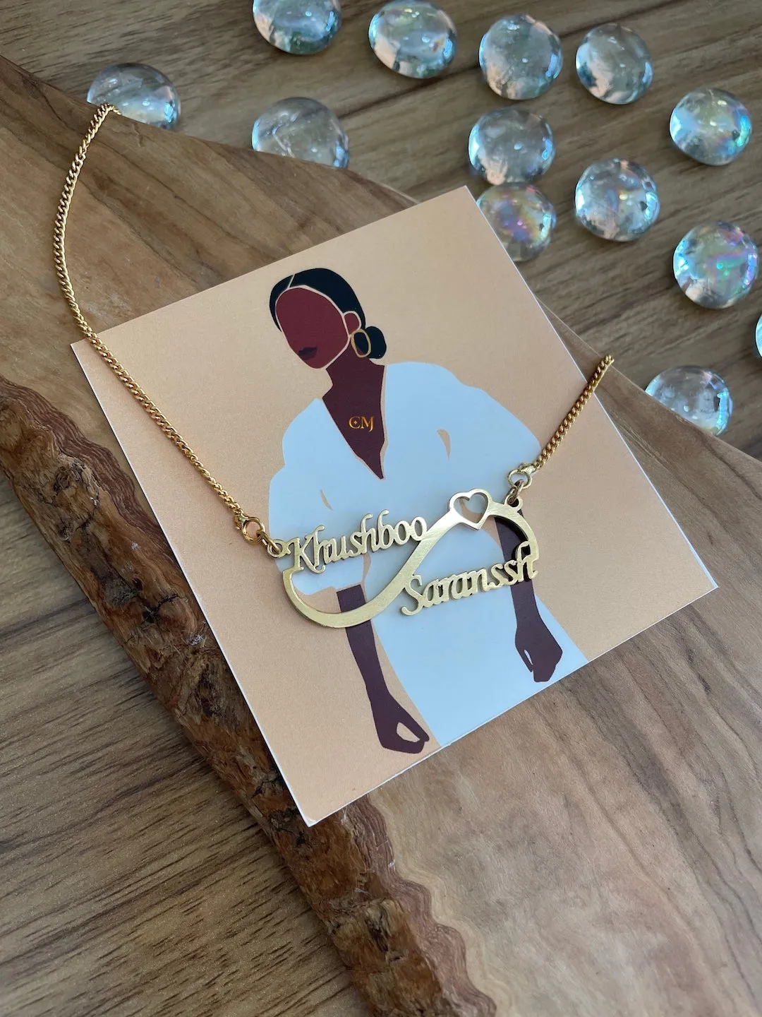 Custom Name Chain With Infinity Pendant & 2 Names With A Mini Heart