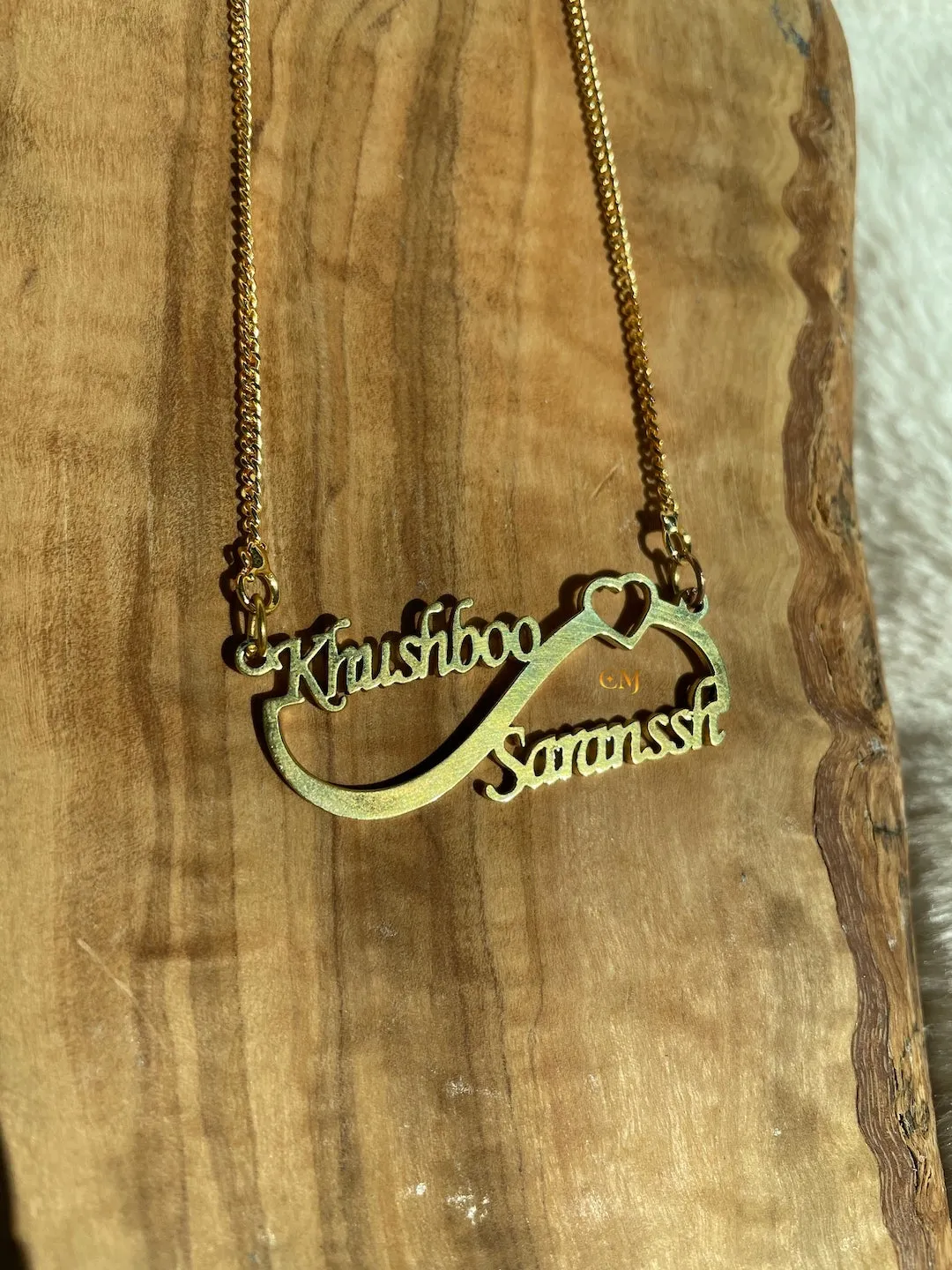 Custom Name Chain With Infinity Pendant & 2 Names With A Mini Heart