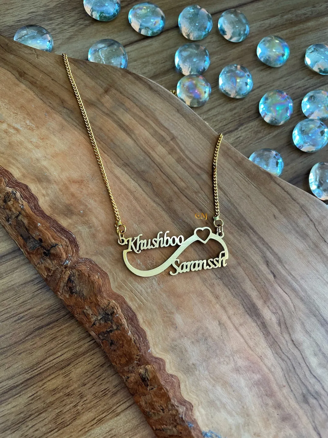 Custom Name Chain With Infinity Pendant & 2 Names With A Mini Heart