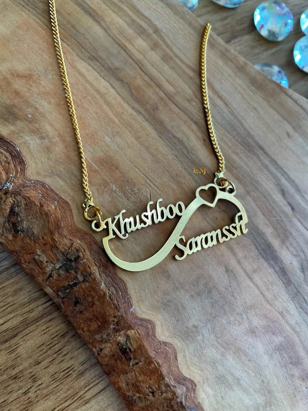 Custom Name Chain With Infinity Pendant & 2 Names With A Mini Heart