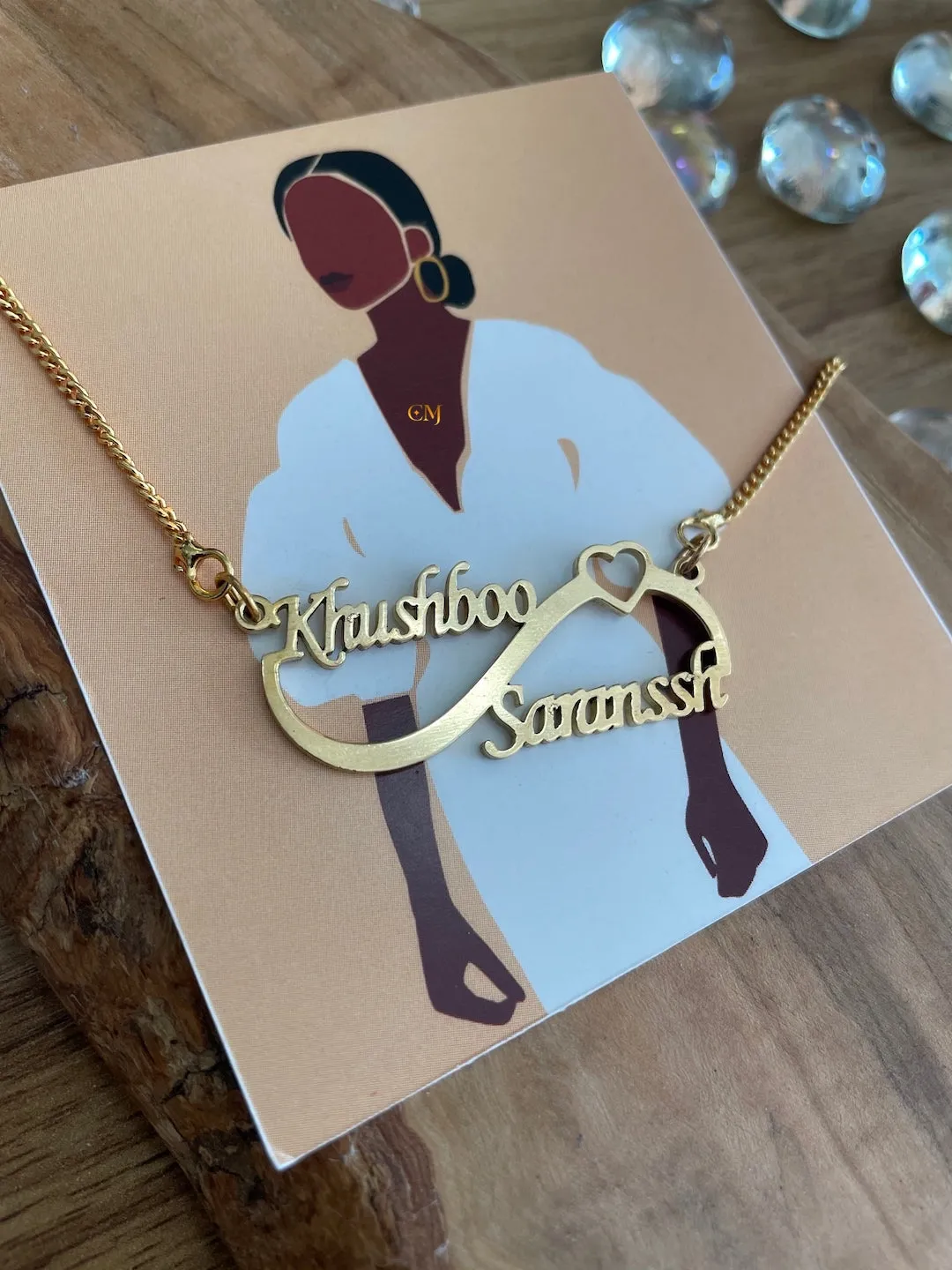 Custom Name Chain With Infinity Pendant & 2 Names With A Mini Heart