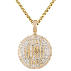 Custom Stay Humble Hustle Hard Simulated Diamond  Pendant With Chain