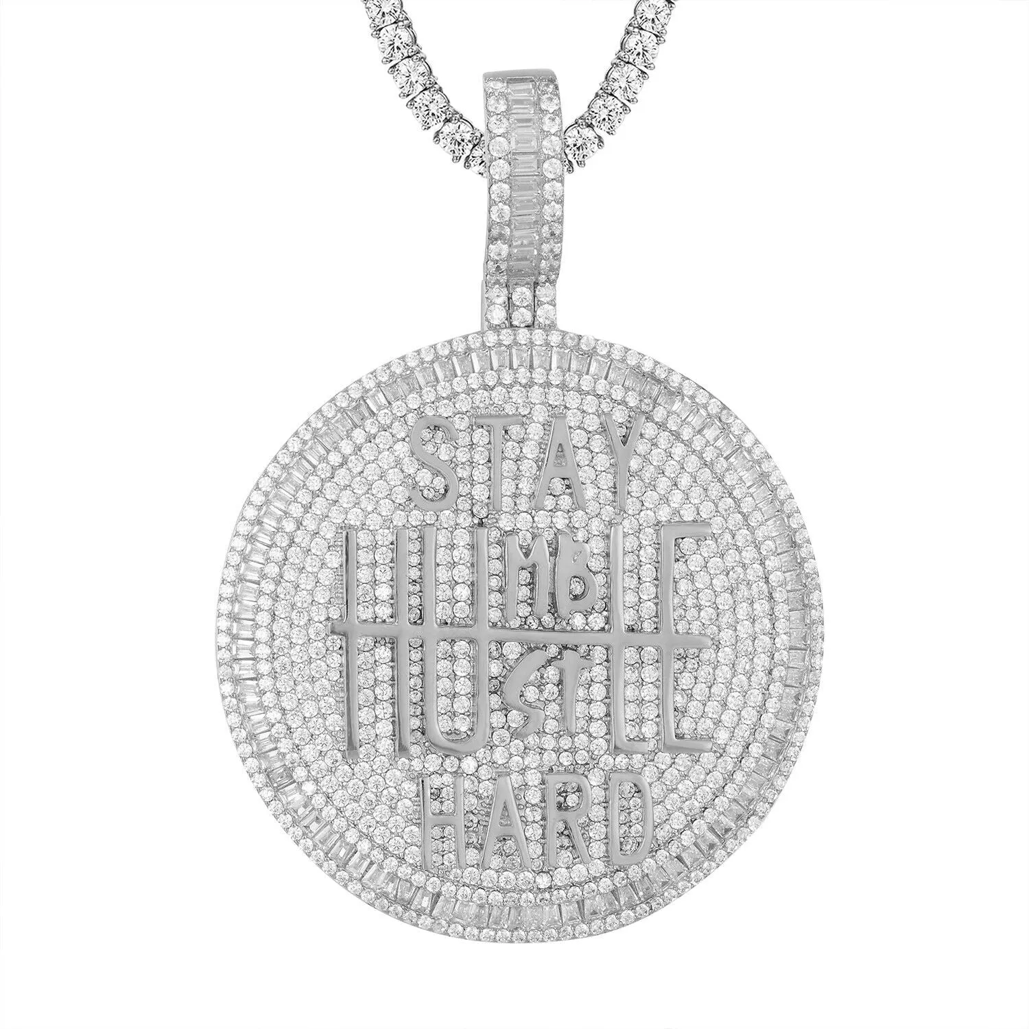 Custom Stay Humble Hustle Hard Simulated Diamond  Pendant With Chain