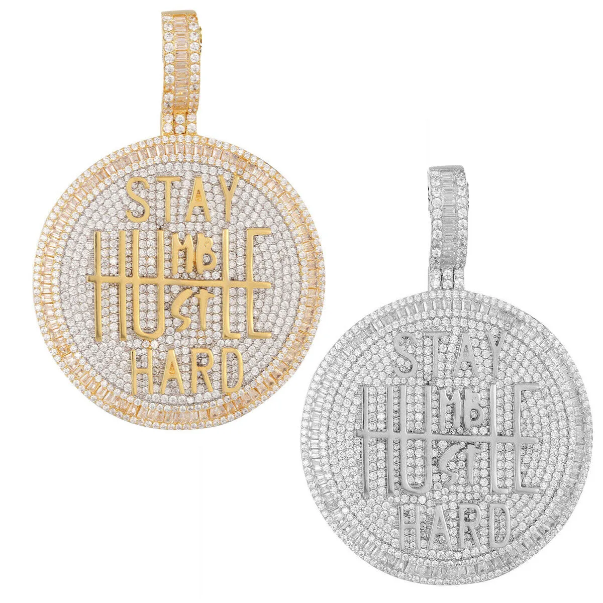 Custom Stay Humble Hustle Hard Simulated Diamond  Pendant With Chain