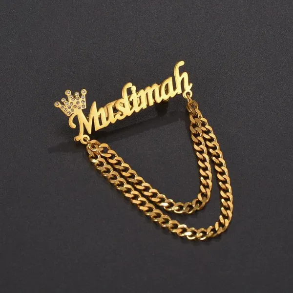 Customized Name Crown Chain Brooch