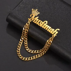Customized Name Crown Chain Brooch