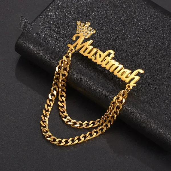 Customized Name Crown Chain Brooch