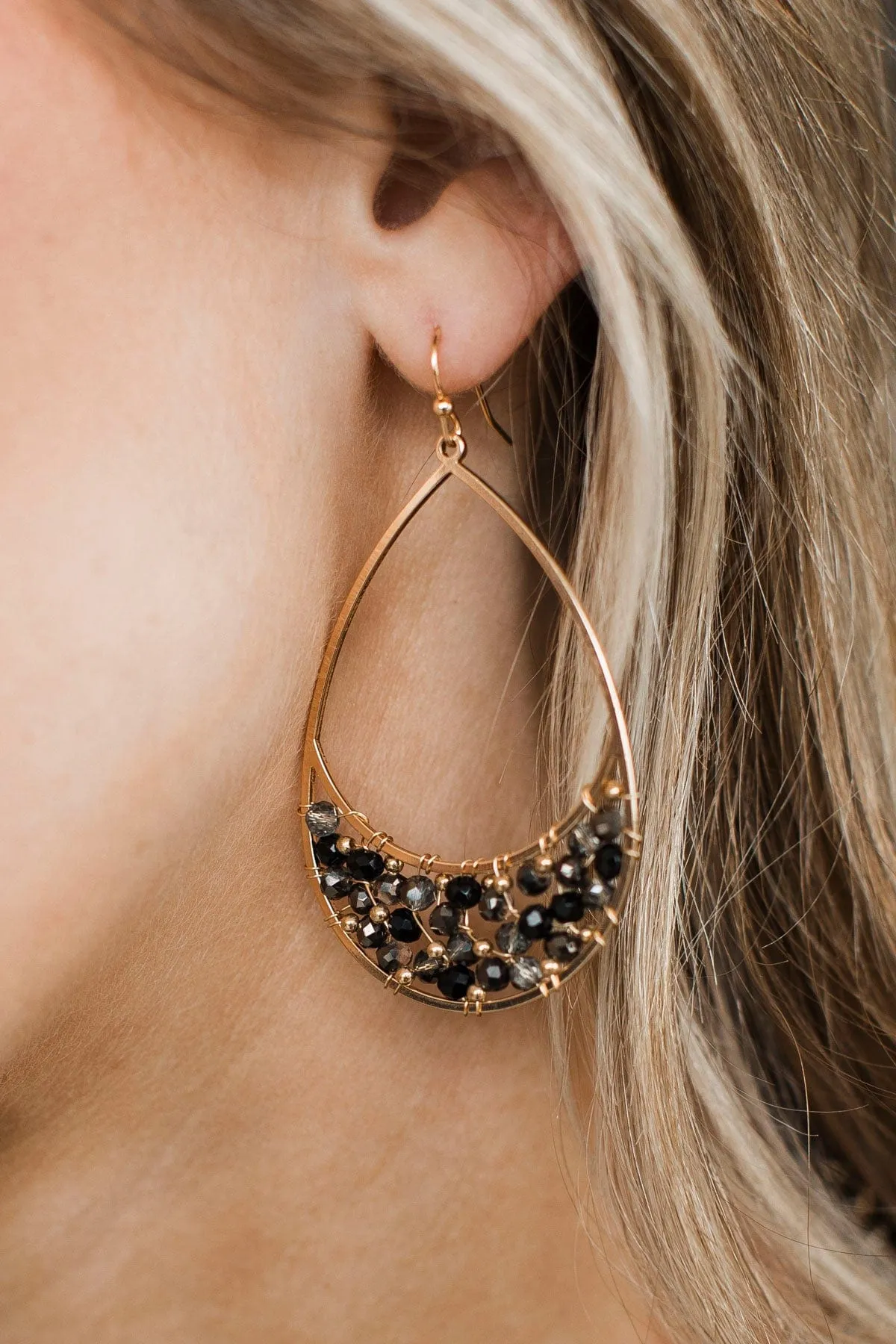 Cute To Boot Teardrop Dangle Earrings- Gold & Black