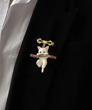 Cute White Resin Kitten Brooch Brooches