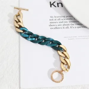Cyan Resin & 18K Gold-Plated Curb Chain Toggle Bracelet