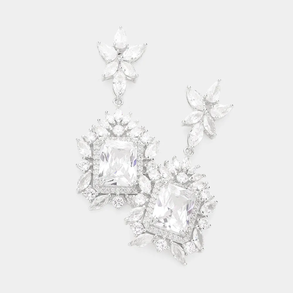 CZ Square and Accented Multi Stone Shape Dangle Pageant Earrings | Interview Earrings |  589600
