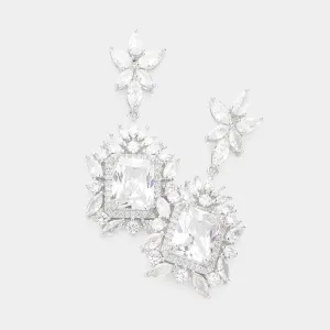 CZ Square and Accented Multi Stone Shape Dangle Pageant Earrings | Interview Earrings |  589600