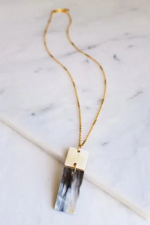 Da Lat 16K Gold Plated Rectangular Bar Buffalo Horn Pendant Necklace