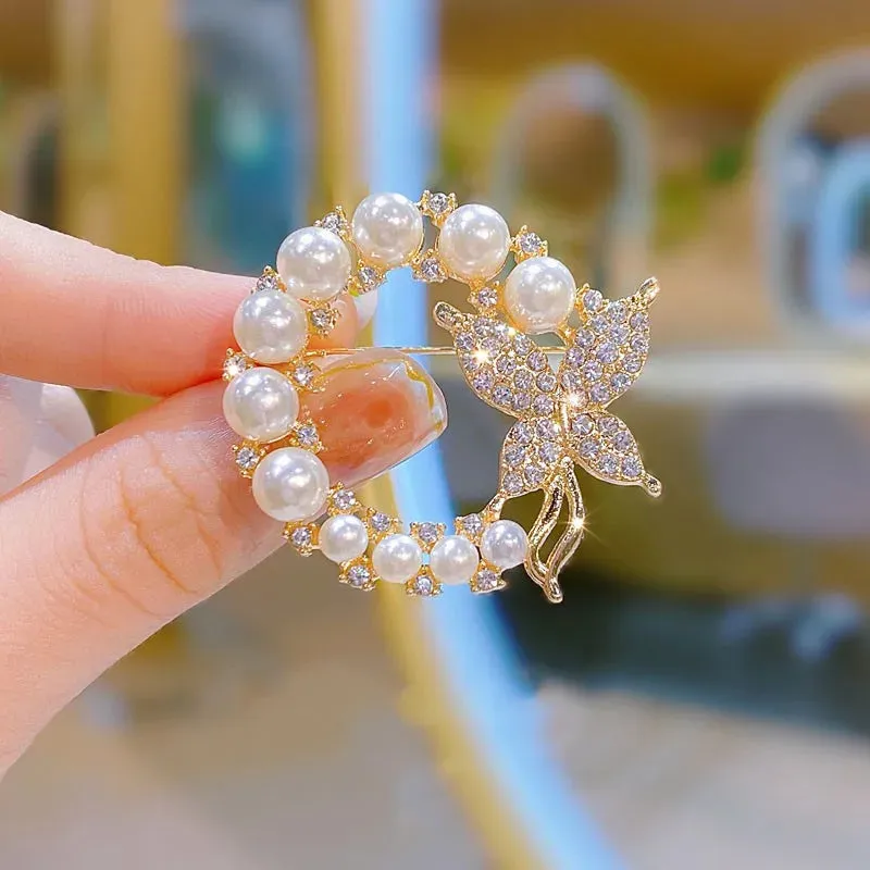 Delicate Green Crystal Lucky Four Leaf Clover Brooches for Women