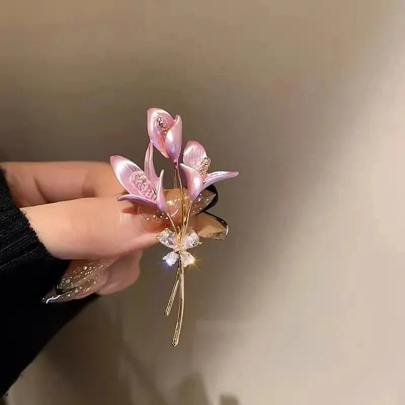 Delicate Green Crystal Lucky Four Leaf Clover Brooches for Women