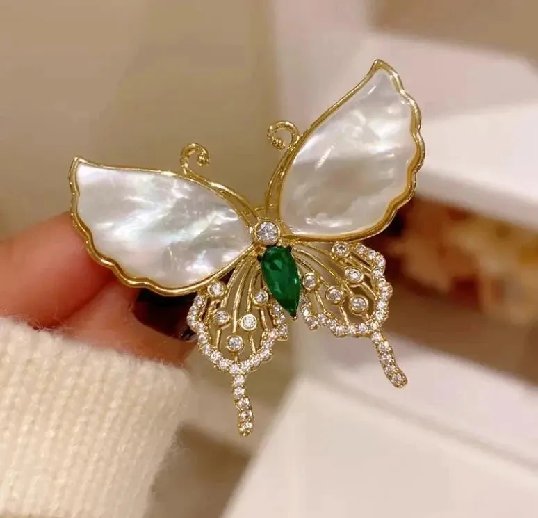 Delicate Green Crystal Lucky Four Leaf Clover Brooches for Women