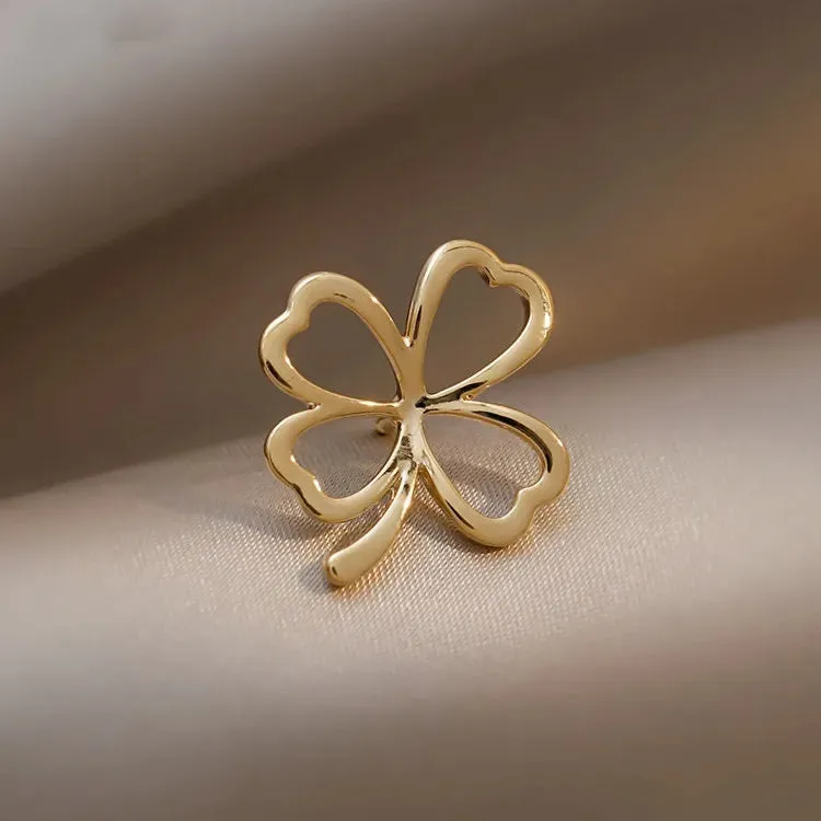 Delicate Green Crystal Lucky Four Leaf Clover Brooches for Women