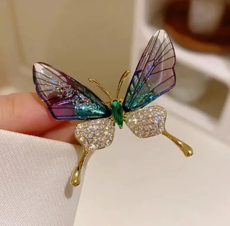 Delicate Green Crystal Lucky Four Leaf Clover Brooches for Women