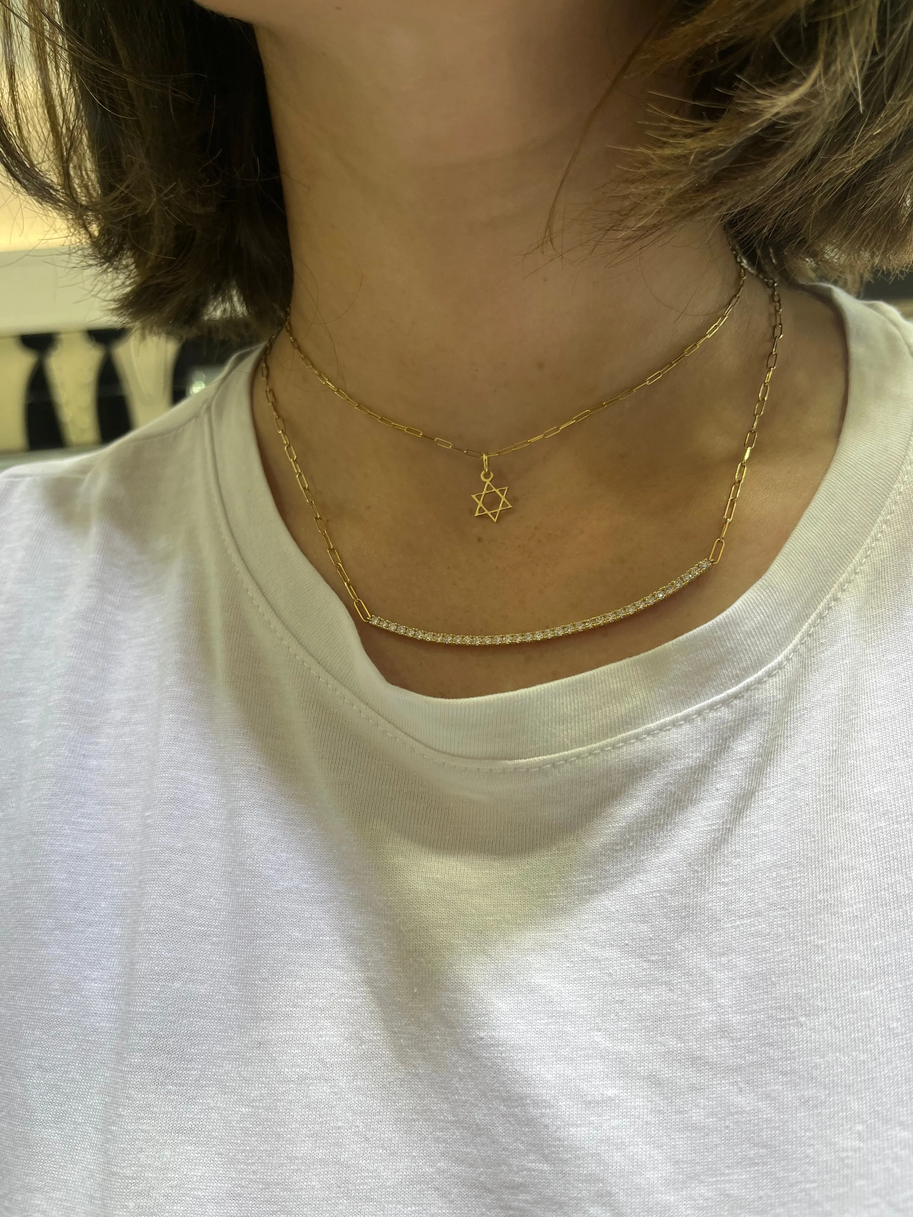 Diamond Bar Paperclip Chain Necklace