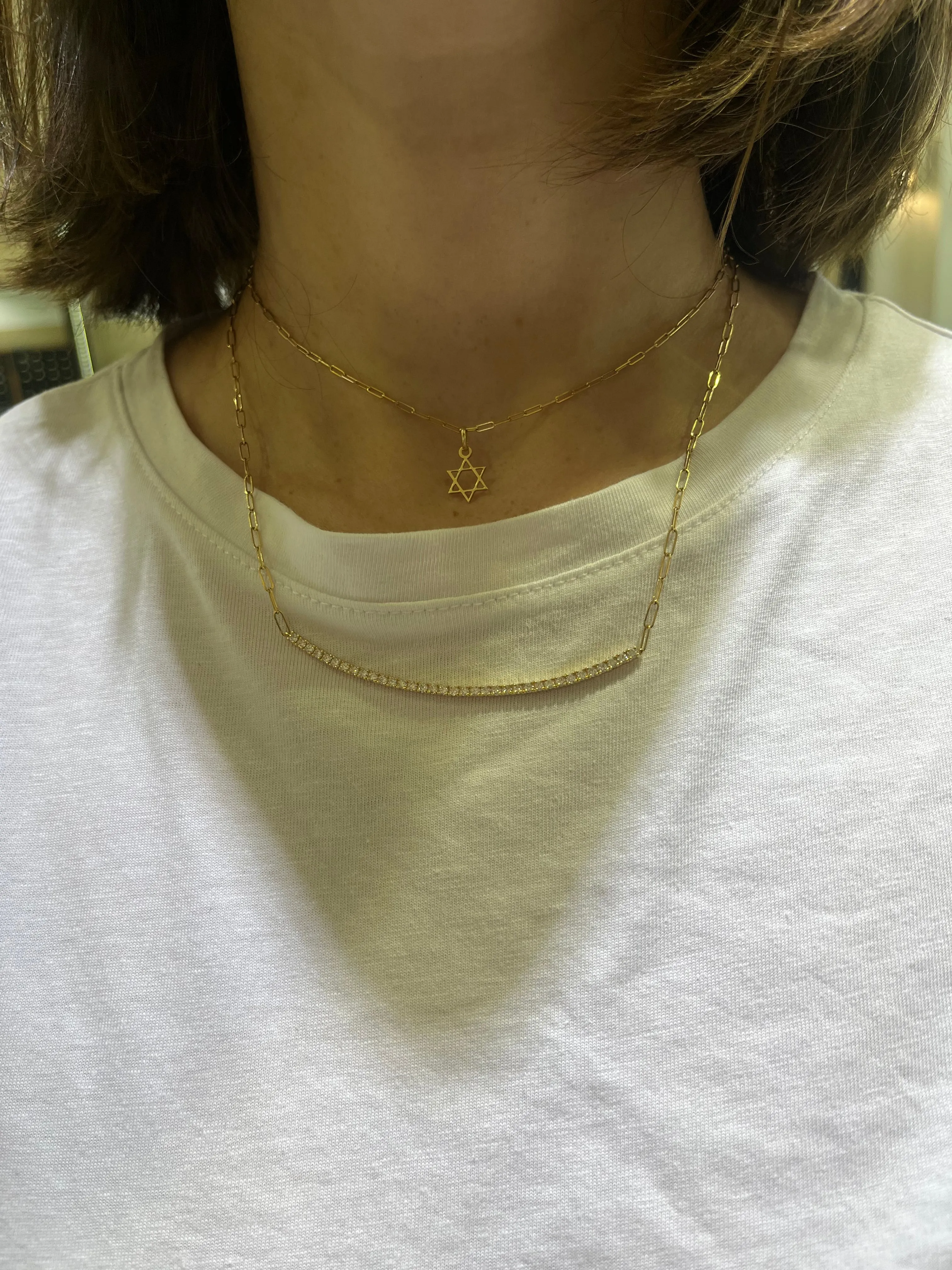 Diamond Bar Paperclip Chain Necklace