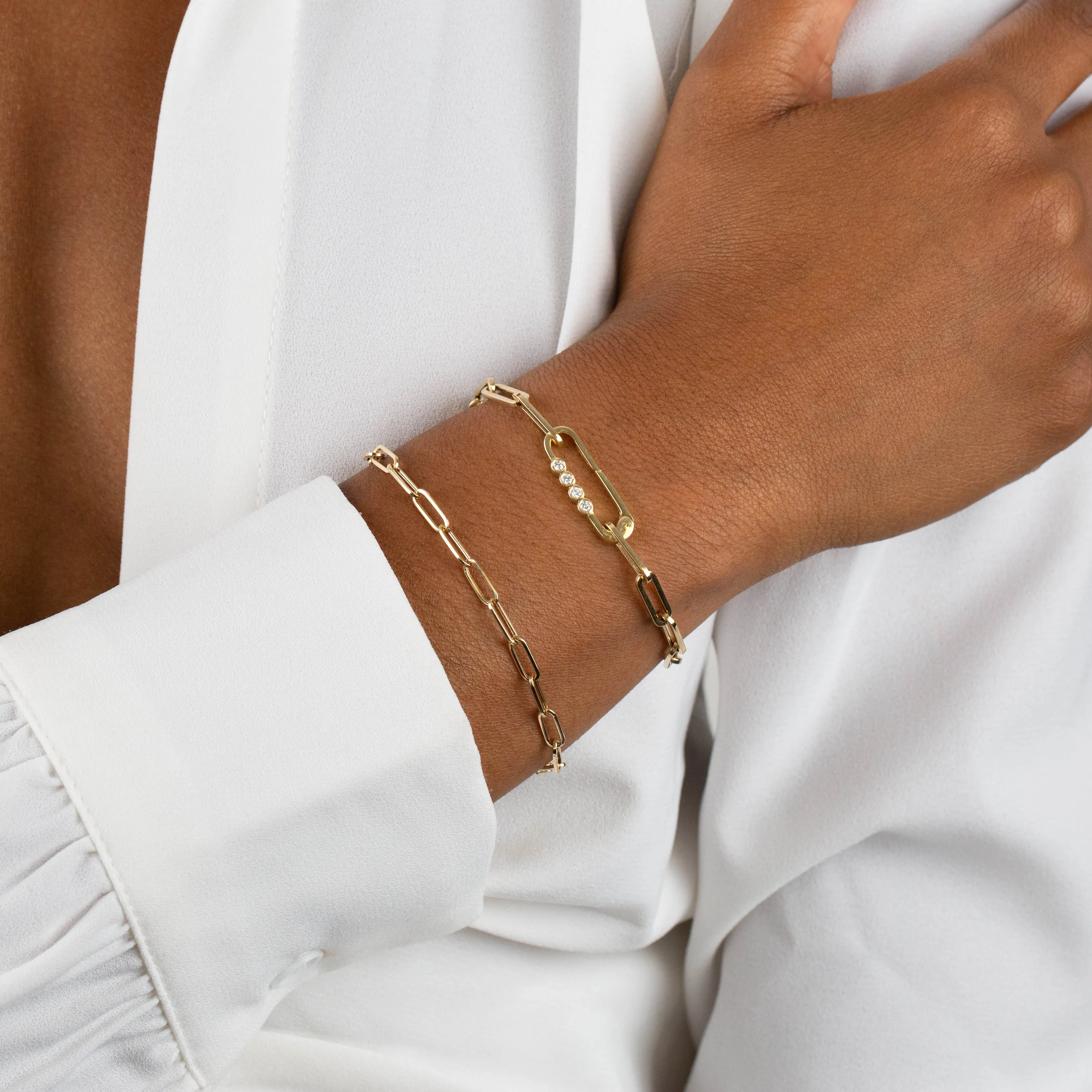 Diamond Bezel Clicker Link Bracelet 14K