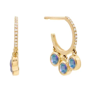 Diamond Opal Dangle Hoop Earring 14K