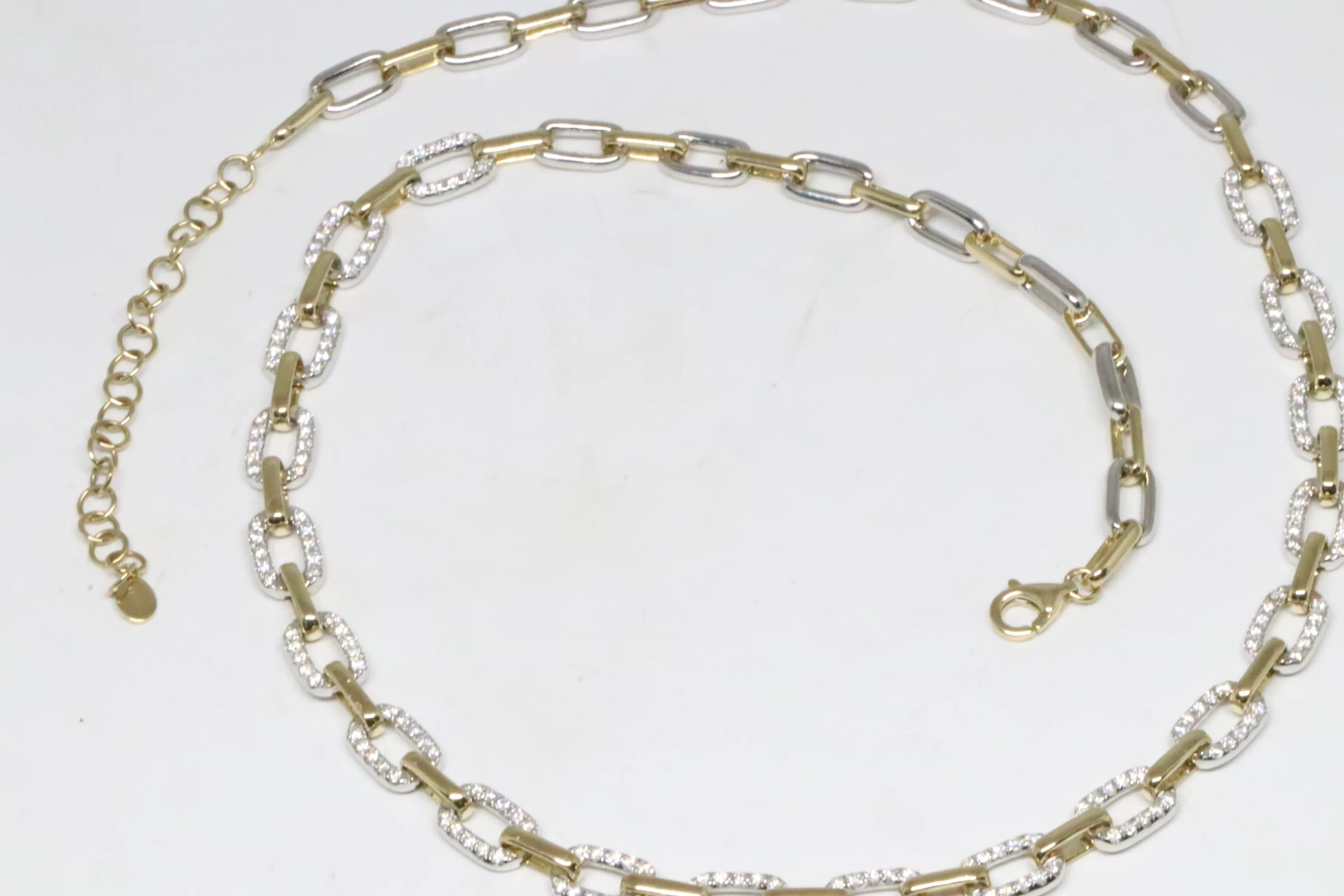 Diamond Paperclip Chain in 14kt Yellow and White Gold