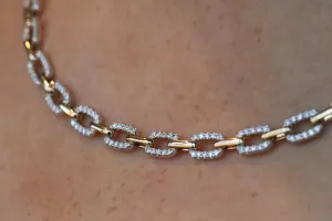Diamond Paperclip Chain in 14kt Yellow and White Gold