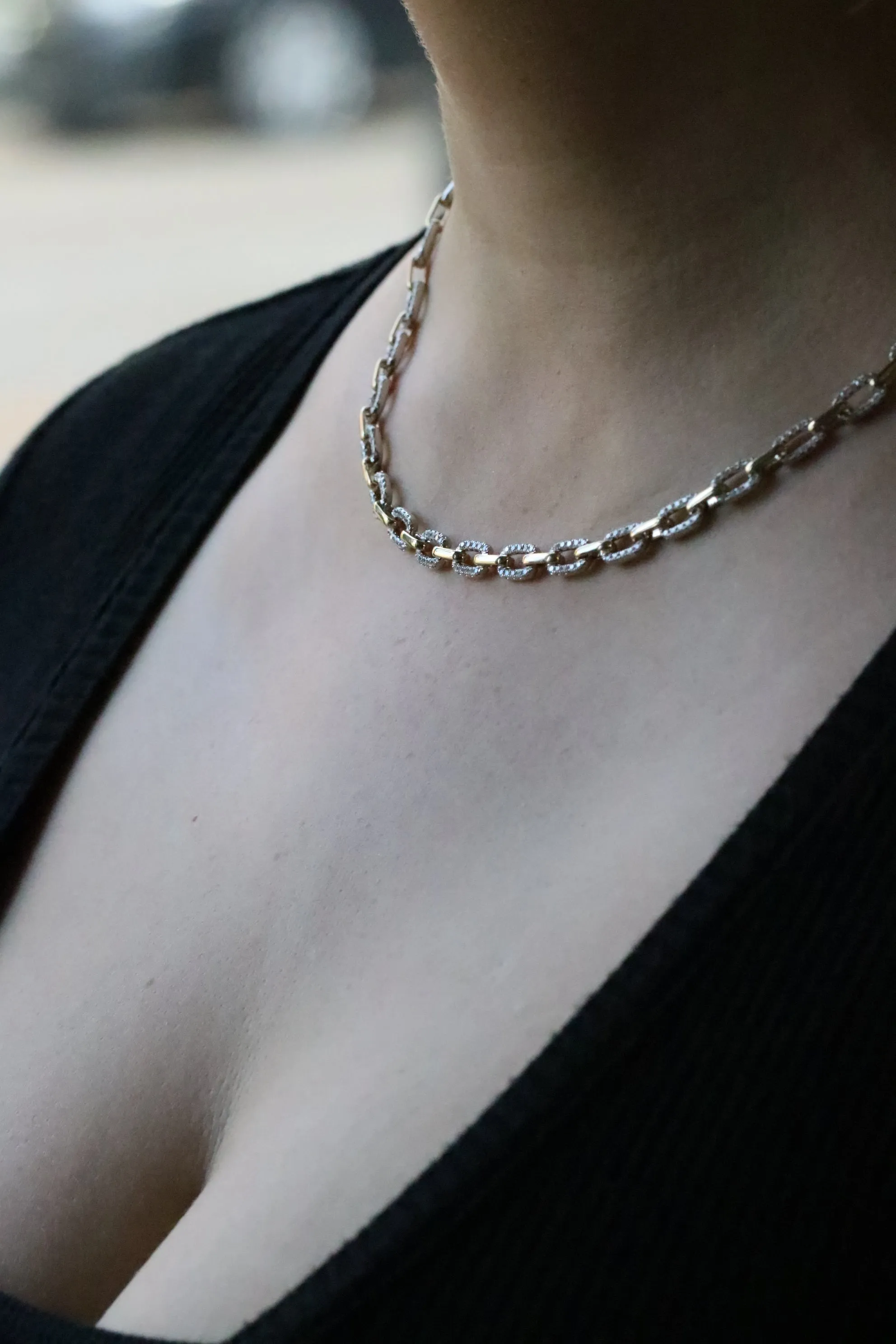 Diamond Paperclip Chain in 14kt Yellow and White Gold