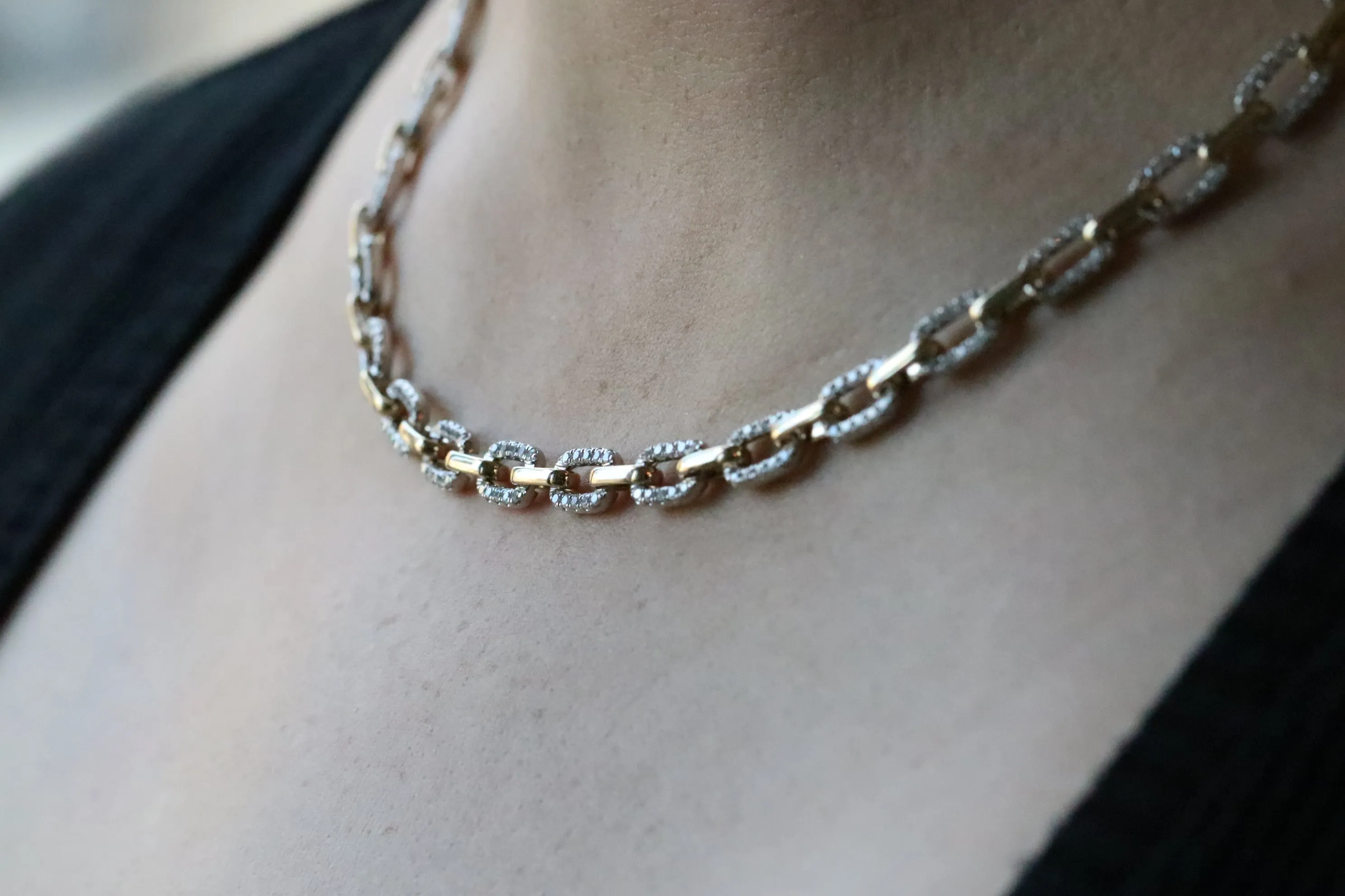 Diamond Paperclip Chain in 14kt Yellow and White Gold