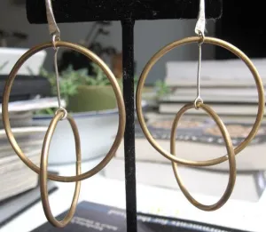 Distinctively Designed Solid Hand-Made Gold Colored Brass Hoop Within Hoop Earrings - 0084