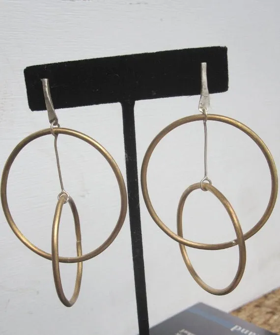 Distinctively Designed Solid Hand-Made Gold Colored Brass Hoop Within Hoop Earrings - 0084