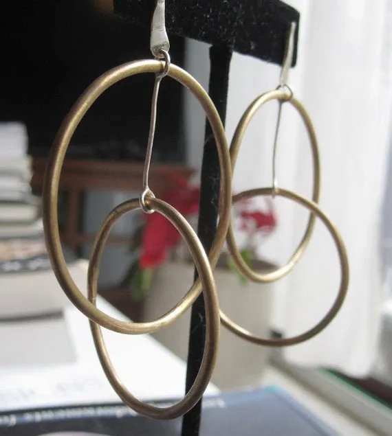 Distinctively Designed Solid Hand-Made Gold Colored Brass Hoop Within Hoop Earrings - 0084