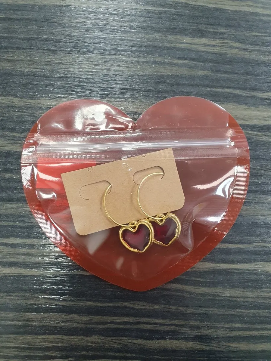 DMB Red Heart Hoop Earrings