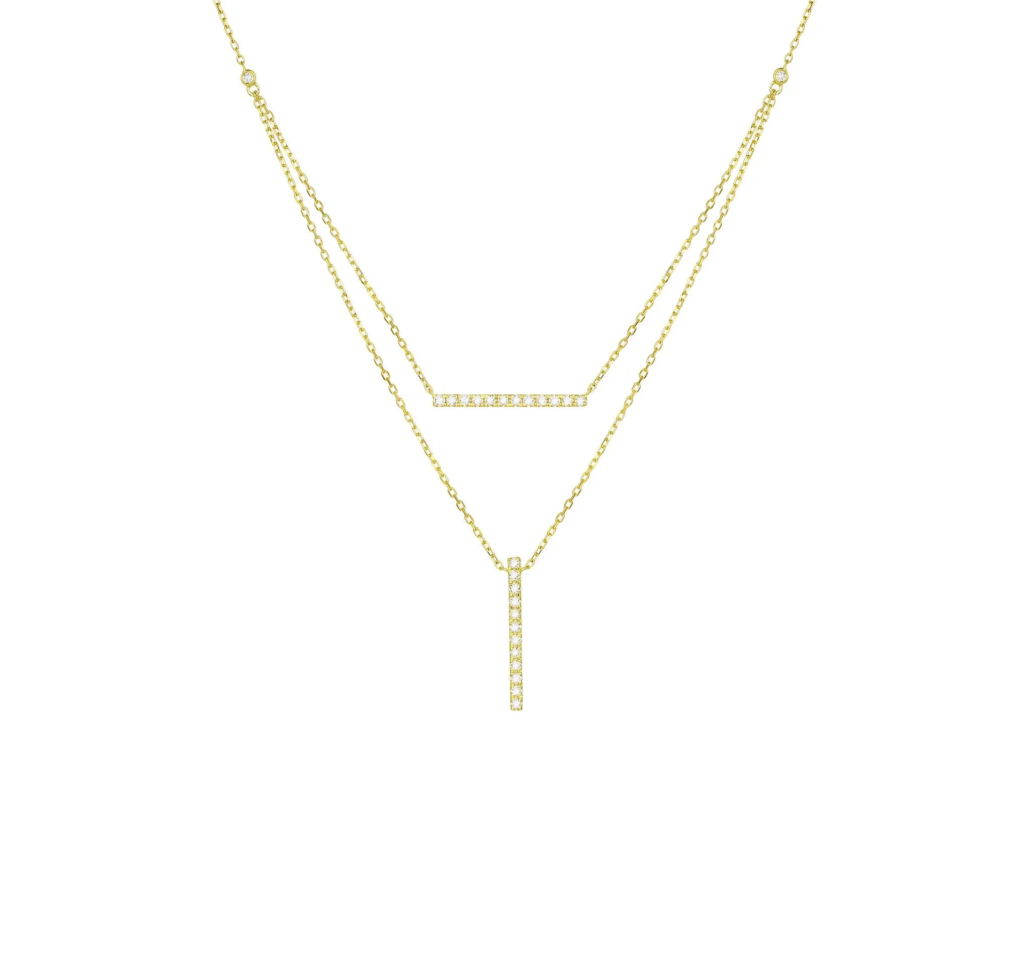Double Layered 0.30ctw Lab Grown Diamonds Bar Necklace <br> NL-00680WHT