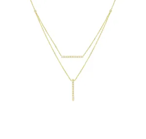 Double Layered 0.30ctw Lab Grown Diamonds Bar Necklace <br> NL-00680WHT