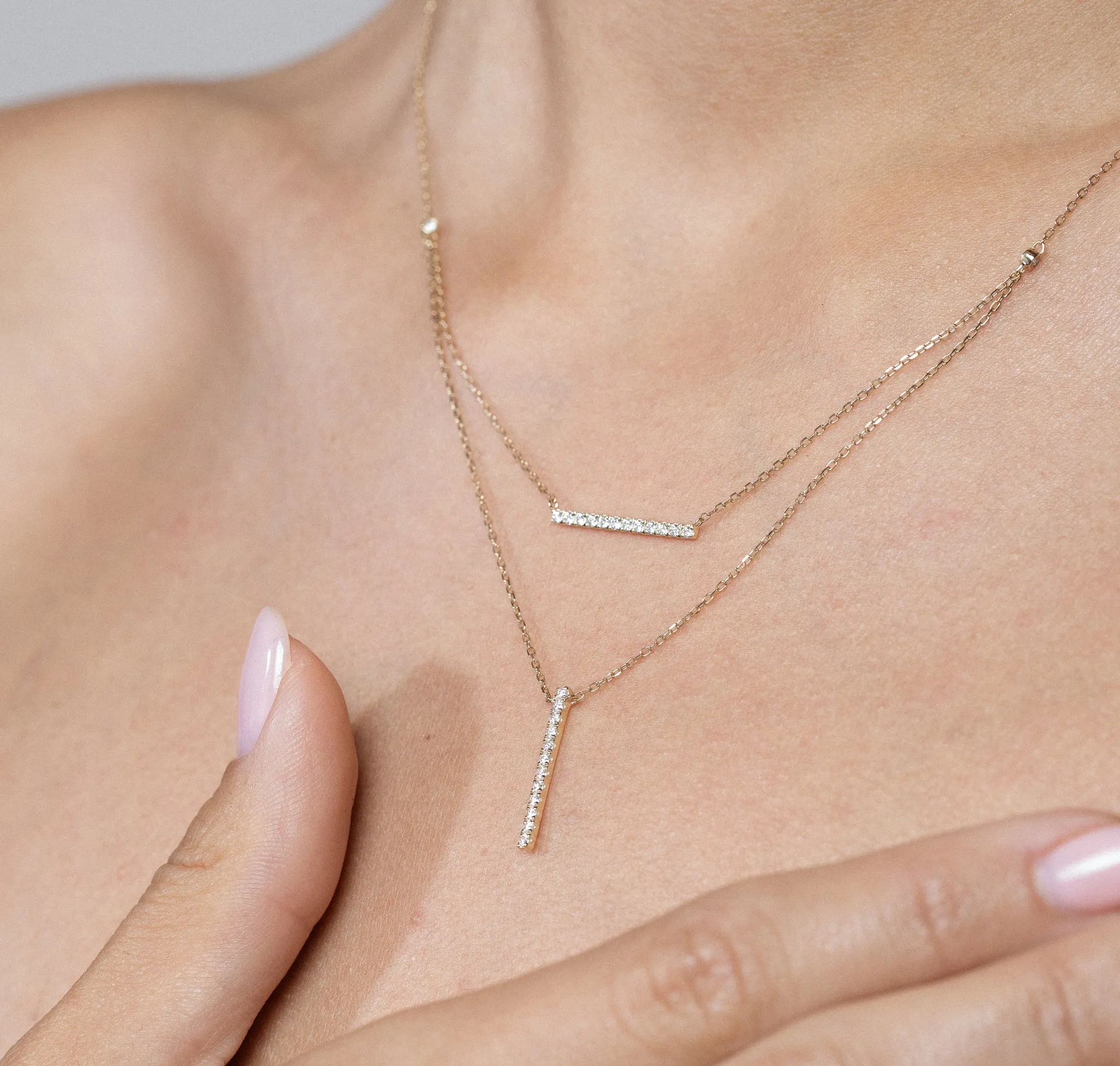 Double Layered 0.30ctw Lab Grown Diamonds Bar Necklace <br> NL-00680WHT