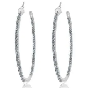 Double View Hoop Zirconite Cubic Zirconia Earrings Sterling Silver . STE-457