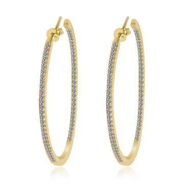Double View Hoop Zirconite Cubic Zirconia Earrings Sterling Silver . STE-457