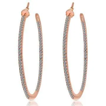 Double View Hoop Zirconite Cubic Zirconia Earrings Sterling Silver . STE-457