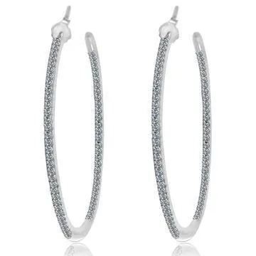 Double View Hoop Zirconite Cubic Zirconia Earrings Sterling Silver . STE-457