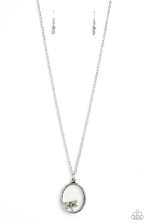 Dynamic Dragonfly - Green - Rhinestone Suspended Pendant Paparazzi Short Necklace