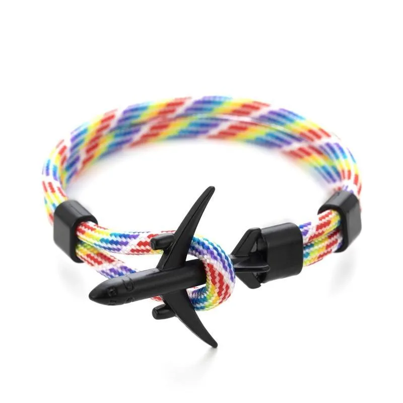 Elegant Modern Fashion Black Anchor Luxury Bracelets For Men And Women Charm Rope Chain Couple Bracelet Metal Airplane Leather Hooks Homme Jewelry
