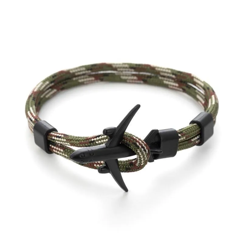 Elegant Modern Fashion Black Anchor Luxury Bracelets For Men And Women Charm Rope Chain Couple Bracelet Metal Airplane Leather Hooks Homme Jewelry