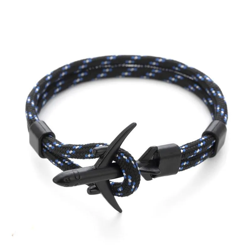 Elegant Modern Fashion Black Anchor Luxury Bracelets For Men And Women Charm Rope Chain Couple Bracelet Metal Airplane Leather Hooks Homme Jewelry