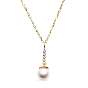 Elongated Diamond and Pearl Pendant Gold