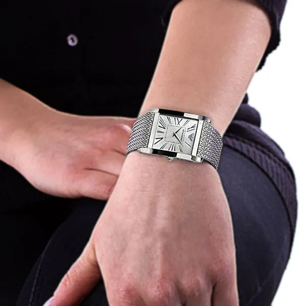 EMPORIO ARMANI Super Slim Silver Mesh Bracelet Silver Dial Quartz Watch for Ladies - AR2015