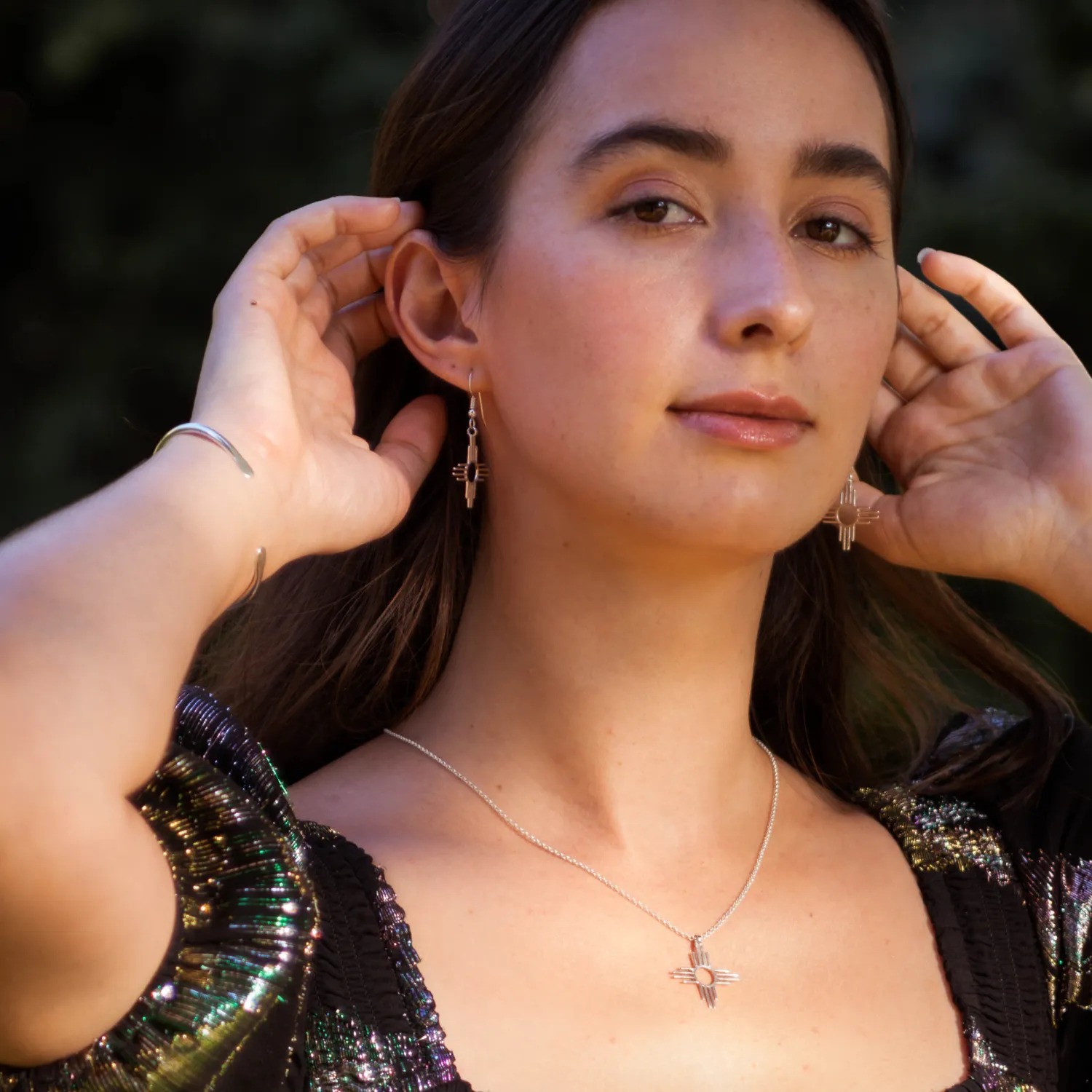 Enchantment: Silver Zia Dangle Earrings