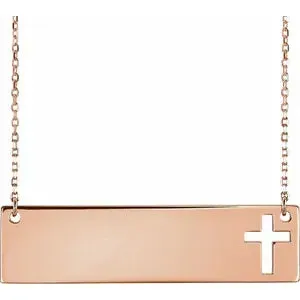 Engravable Pierced Cross Bar 16-18" Necklace 86531