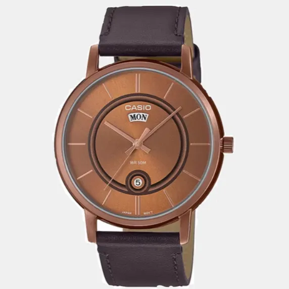 Enticer Men's Analog Leather Watch A2045 - MTP-B120RL-5AVDF